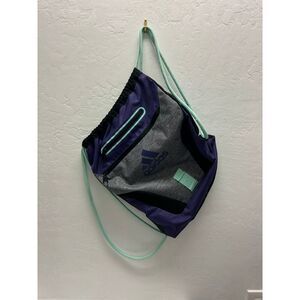 Adidas‎ Purple Grey Drawstring Gym Bag Zip Pocket Dual Straps Logo Sackpack